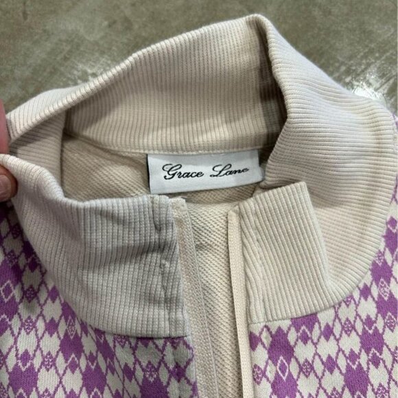 GRACE Lane woman’s golf jacket. Size large. NWT. Purple, off white. Mock neck, p - Picture 3 of 10